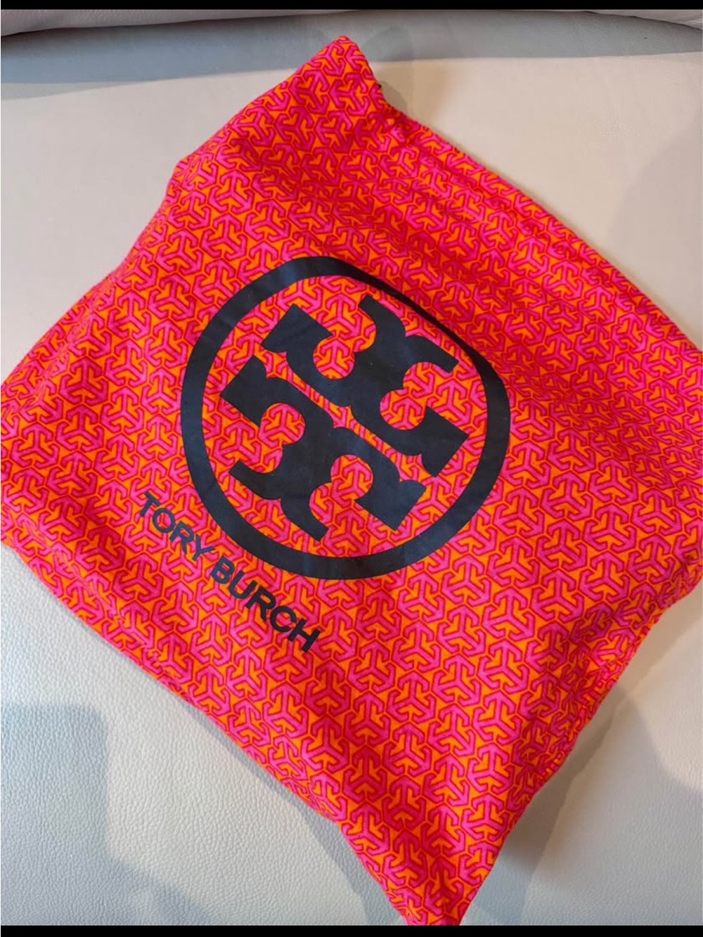 Tory Burch Pink and Orange Logo Pouch with Black Emblem